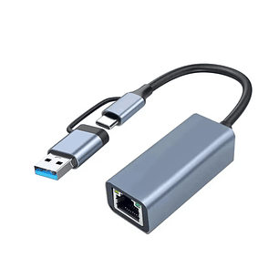 Adaptador Dual USB 3.0 / C a Rj45 1000 Gigabit
