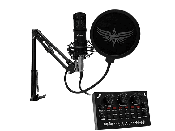 Microfono Profesional Podcast Streaming + Mixer J&R Caster Color Negro 1
