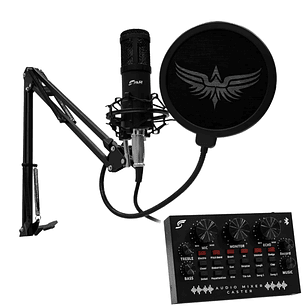 Microfono Profesional Podcast Streaming + Mixer J&R Caster Color Negro