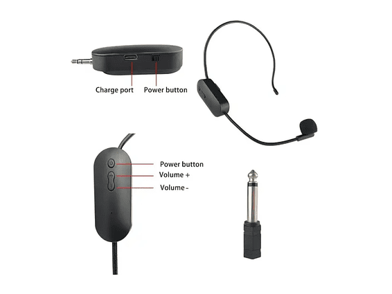 Micrófono Vincha Inalámbrico Doble Con Receptor Mini Plug Adaptador Plug  2