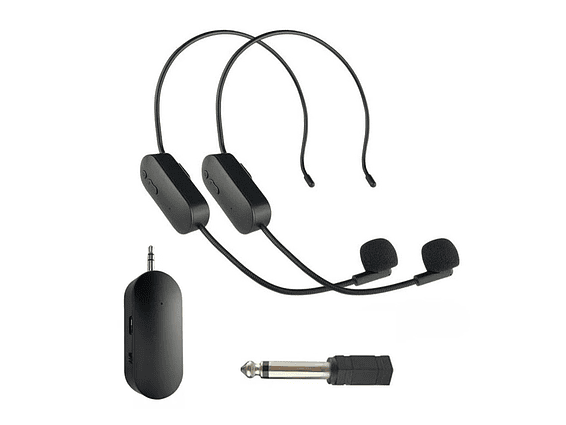 Micrófono Vincha Inalámbrico Doble Con Receptor Mini Plug Adaptador Plug  1