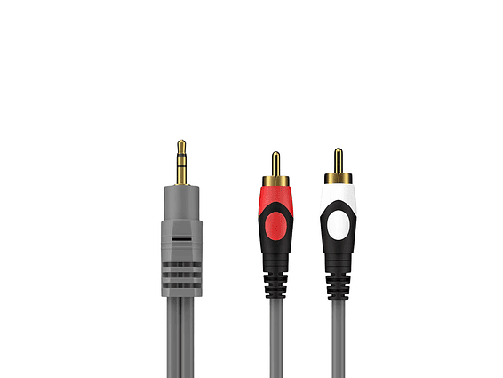 Cable de Audio Plug 3.5 Mm A 2 Rca En Color Gris 1.5Metros 1