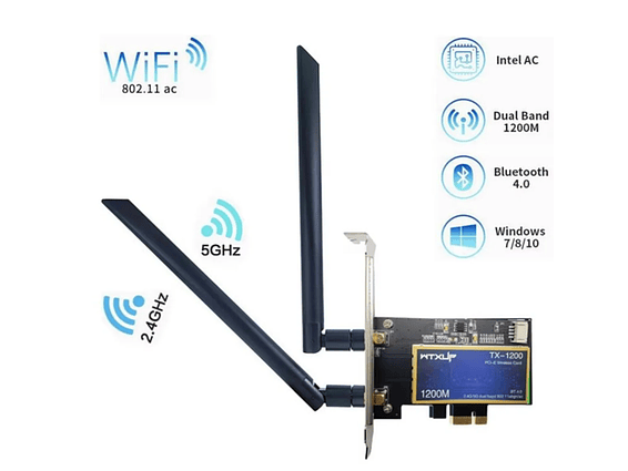 Tarjeta Pci-e Bluetooth 4.0 Wifi 2.5 GHz 5.0 GHz 1200mbps Doble Banda 2