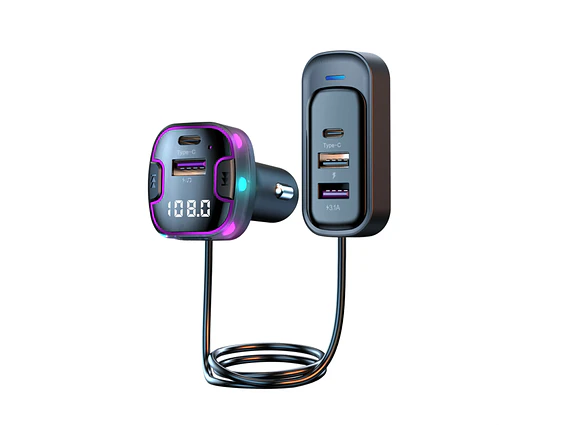 Kit de Transmisor FM con Bluetooth y Cargador de Carro 5 Puertos USB Tipo C 1