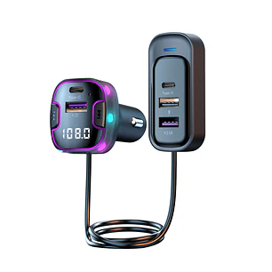 Kit de Transmisor FM con Bluetooth y Cargador de Carro 5 Puertos USB Tipo C