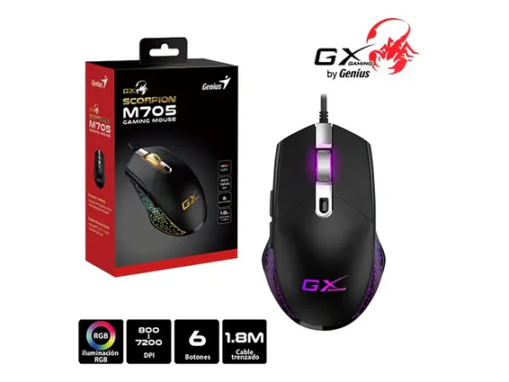 Mouse GX SCORPION 7200dpi 6 Botones RGB 1