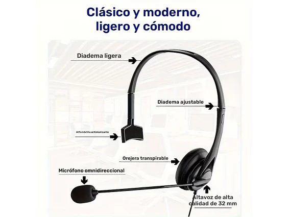 Auricular monoaural  Jack 3.5 Microfono USB  SY490MV 3