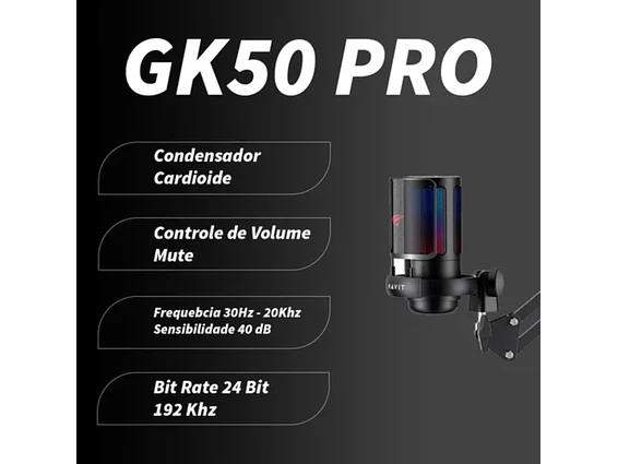Micrófono Streaming Con Condensador Usb Havit Gk50 Pro Rgb 3