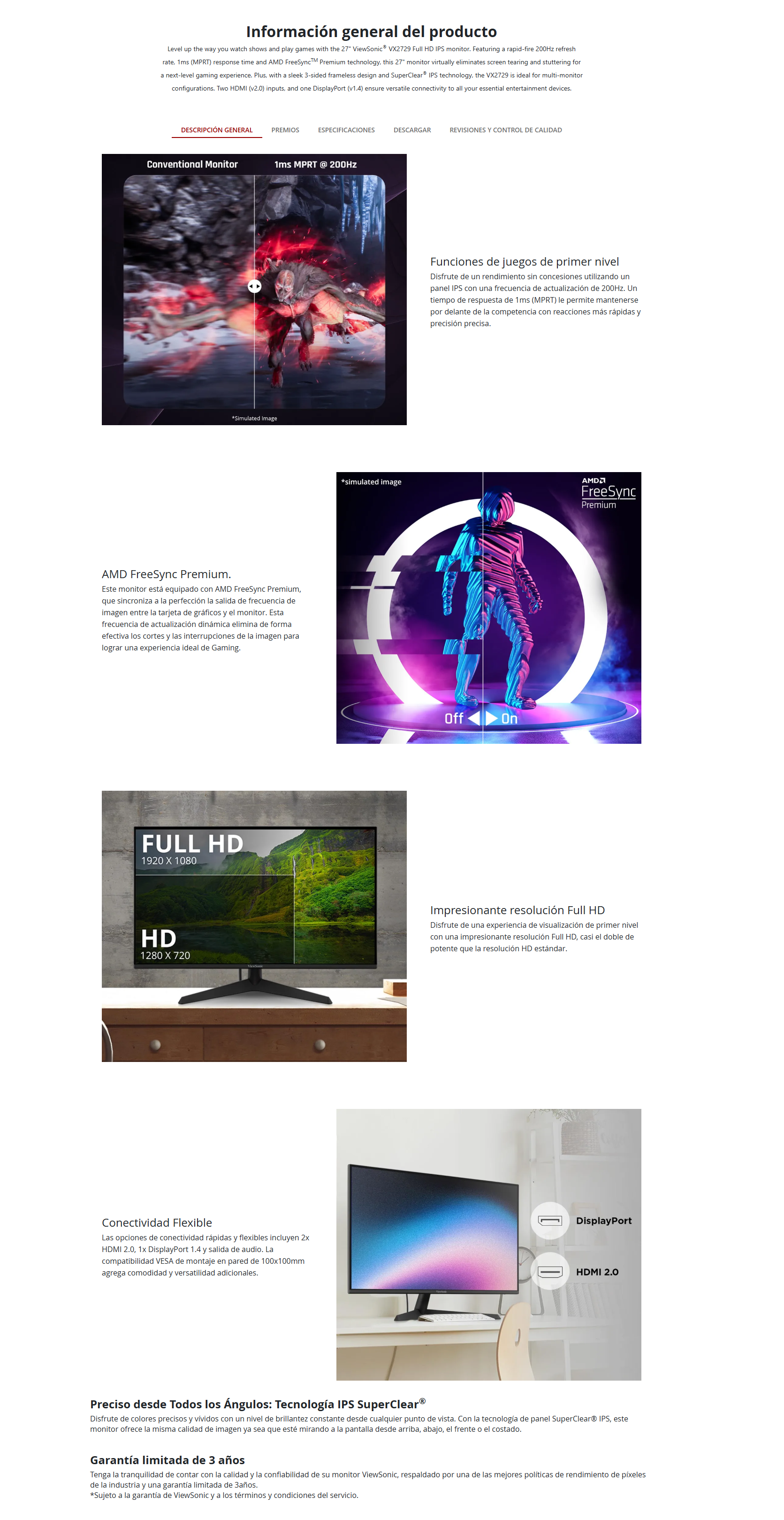 Monitor ViewSonic VX2729 27 IPS 200Hz