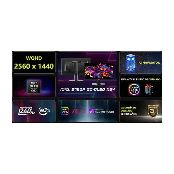 Monitor Gamer MSI MAG 27 2K WQHD 2560x1440, QD OLED, 240hz/0,03ms, 1xDP+2xHDMI, Type-C, 272QP 6