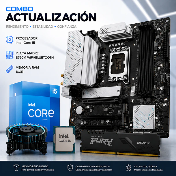 Combo Actualizacion PC Intel i5 14400 10-core + Placa B760 WIFI + Ram 16GB DDR5 