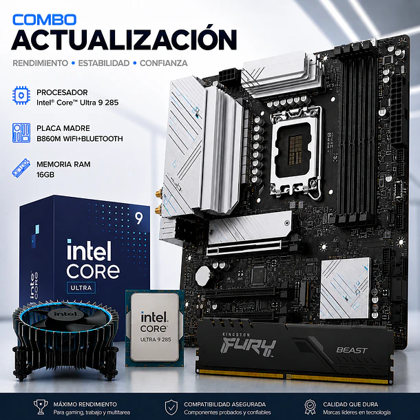 Combo Actualizacion PC Intel Core Ultra 9 285 24-core + Placa B860 WIFI + Ram 16GB DDR5 