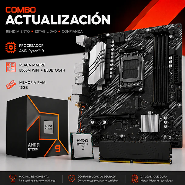 Combo Actualizacion PC AMD Ryzen 9 7900 12-core + Placa B650 WIFI + Ram 16GB DDR5 