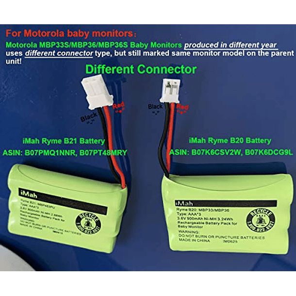 Batería iMah Ryme B21 Compatible con Motorola Baby Monitor MBP33XL, MBP481, MBP482 y MBP483 (No Compatible con MBP33, MBP33S, MBP36 y MBP36S Versión Anterior a 800 mAh) 3