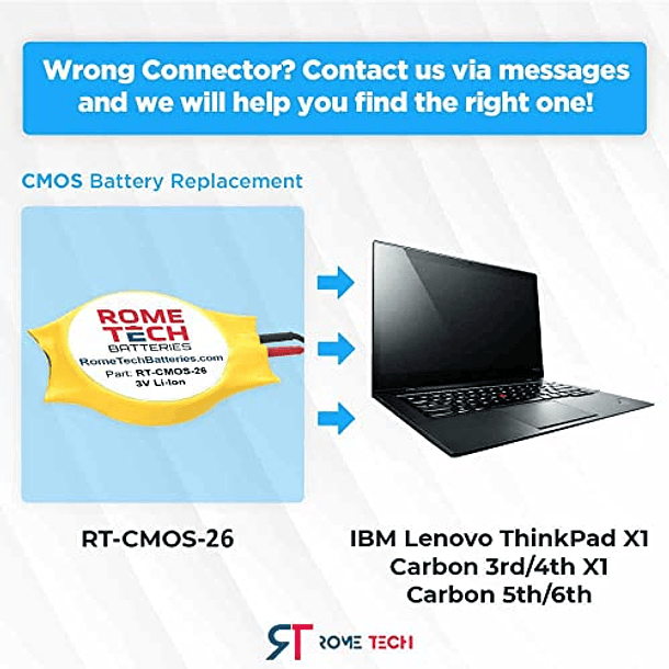 Batería CMOS para IBM Lenovo ThinkPad X1 Carbon 2-nd, 3rd, 4th, 5th, 6th, S3 Yoga 14 - BIOS RTC 3V CR2016 con Cable de 2 Pines y 2 Hilos 2