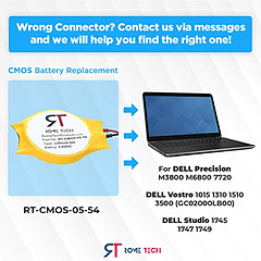 Batería de Respaldo BIOS CMOS CR2032 con Cable de 2 Pines para Laptops Rome Tech RTC CMOS NanoPC T2 T3 T3+ Plus T4 NanoPi M4 RK3399 DELL Precision M3800 M6800 7720 Vostro 1015 1310 1510 3500