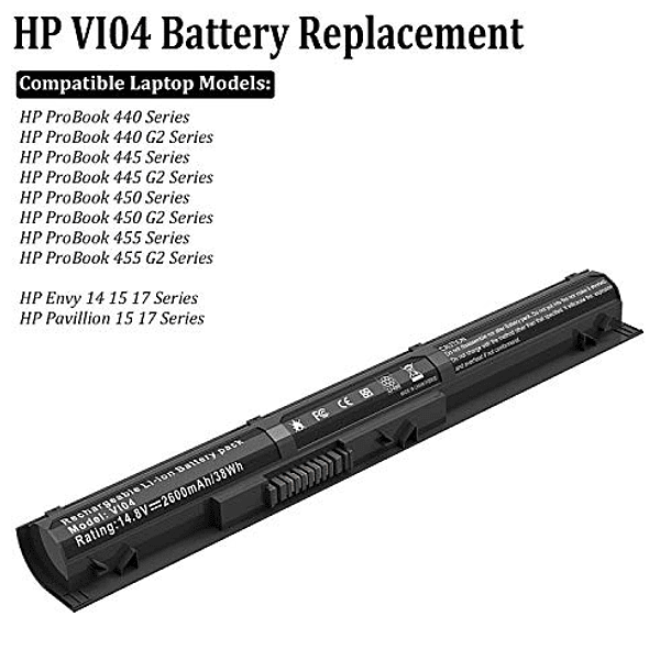 Batería de Repuesto Compatible para HP ProBook 440 G2 450 G2 Q140 Q141 Q142 HP Envy 14 15 17 Series, VI04 756743-001 756745-001 756479-421 HSTNN-DB6K HSTNN-LB6K HSTNN-LB6J [14,8V, 4 Celdas] 3