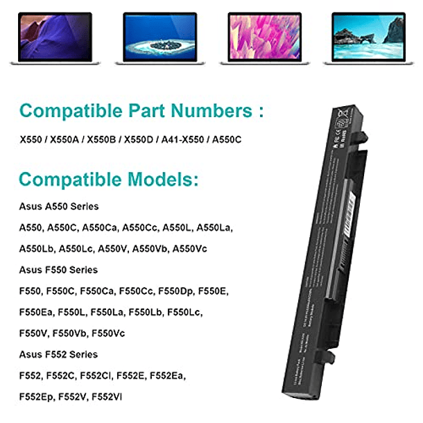 Batería Compatible con Asus A41-X550, A41-X550A, A450, P550, F550, K550, R510, X450, X550V, A450C, X550C, X550A, X550B, X550D, Y481C y Y581C 6