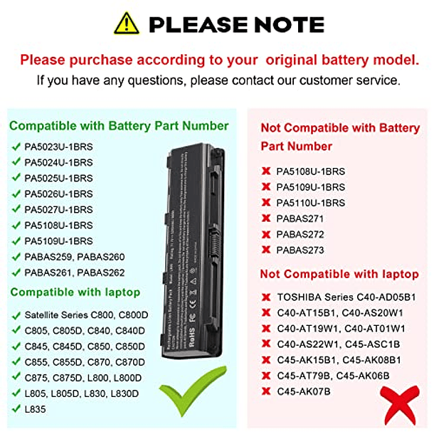 Batería Compatible para Toshiba Satellite S70DT C55-A5302 C55-A5308 C55-A5309 C55D-A5150 C55T-A5314 PA5024U-1BRS PA5121U-1BRS 2