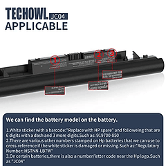 Batería de Repuesto de Alto Rendimiento Compatible con HP JC04, JC03, 919701-850, 919681-241, 919682-421, HSTNN-LB7W, HSTNN-LB7V - Techowl 919700-850