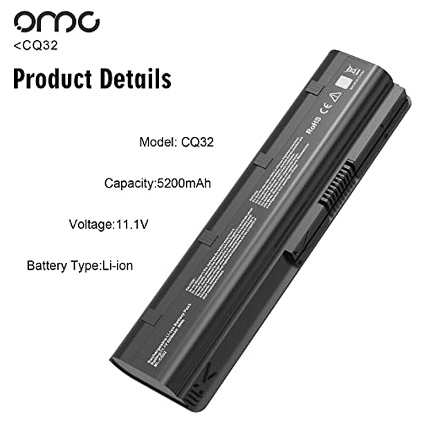 Batería Compatible para HP 2000 Notebook PC, MU06, MU09, CQ42, CQ6V/52ChmAh-well 3