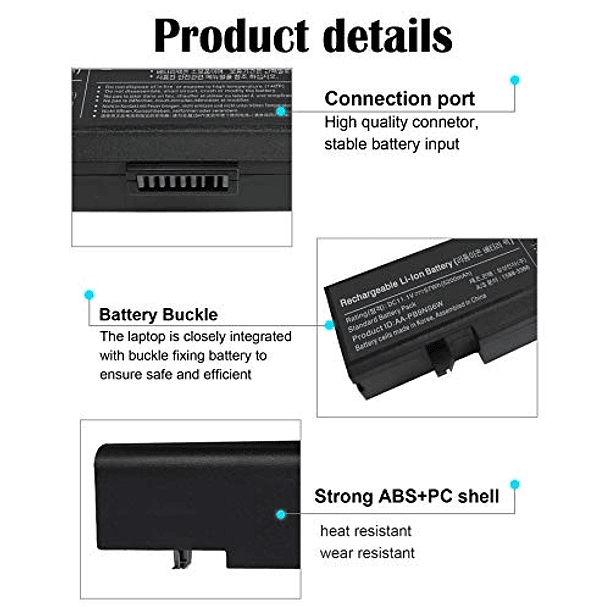 Batería Compatible para Samsung R420 R470 R480 R530 R540 R580 R730 RC512 NP300E5C NP550P5C RV510 RV511 RV515 RV520 RF510 Q320 Q430 - AA-PB9NC6B, AA-PB9NC6W, AA-PB9NS6B, AA-PB9MC6B - 11.1V 57WH 4