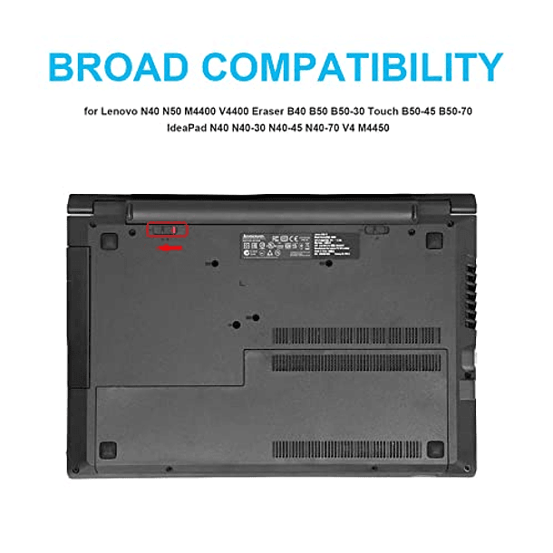Batería Compatible con Lenovo N40, N50, M4400, V4400, Eraser B40, B50, B50-30 Touch, B50-45, B50-70, IdeaPad N40, N40-30, N40-45, N40-70, V4, M4450 7