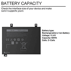 Batería Compatible para Dell XPS 15 9550 9560 9570 Precision 5530 5520 M5520 RRCGW 62MJV M7R96 5D91C 05D91C Series 11,4 V 56 Wh 4946 mAh 3 celdas H5H20