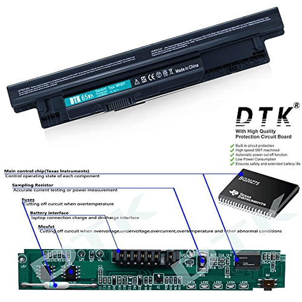 Batería de Repuesto para Dell Inspiron 3521, 3721, 5521, 5721, 14-3421, 14-3437, 14R-5421, 14R-5437, 17 Latitude 14 3000 3540 Series (DTK 65WH MR90Y, XCMRD, PN 0MF69, N121Y, G35K4, MK1R0, VR7HM) 2