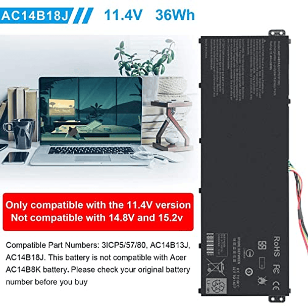 Batería AC14B18J para Acer Chromebook 13 CB5-311, TravelMate B115-M/MP, Aspire E3-111/V3-111/V3-111P/V5-122/V5-122P/V5-132/V5-132P 6