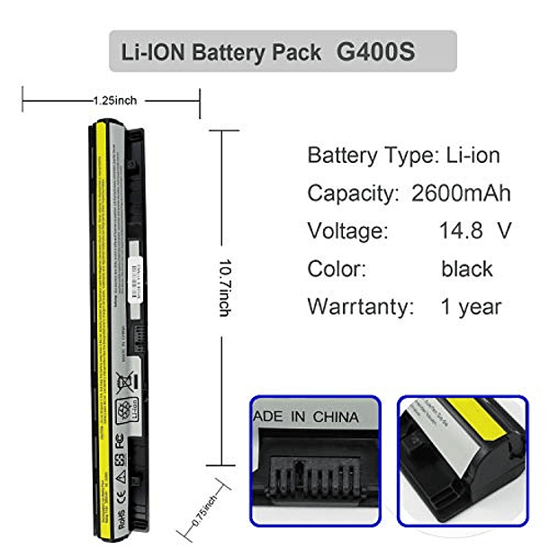 Batería Compatible con Lenovo IdeaPad G400s G405s G410s G500s G505s G510s S410p S510p Z710 Touch G50 G50-30 G50-45 Z40-70 - L12L4A02 L12M4A02 L12M4E081 L12L4E01 L12S4E01 G400S L12S4A02 2