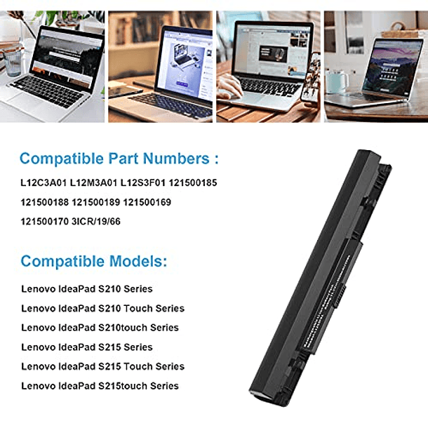 Batería para Portátil Lenovo IdeaPad S210/S210 Touch/S215/S215 Touch Series - Futurebatt L12S3F01/L12C3A01/L12M3A01 11,1V 3INR/19/66 31CR19/66 7