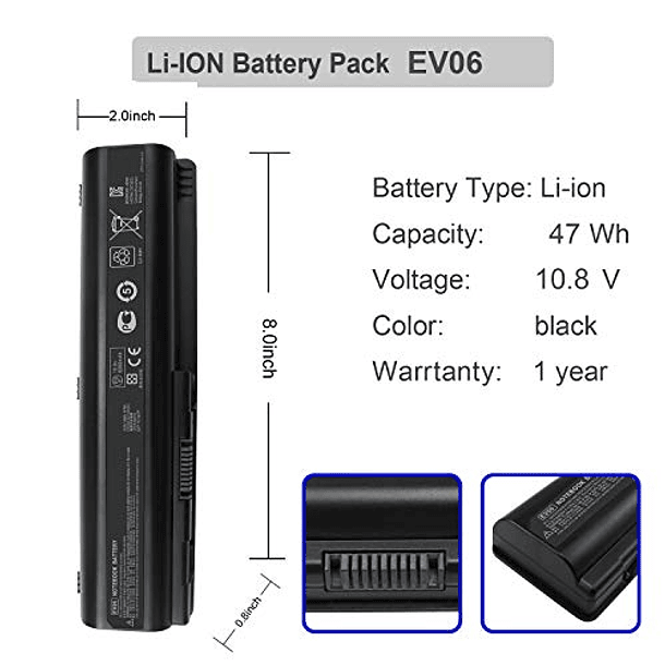 Batería Compatible con HP Pavilion DV4-1000, DV4-2000, DV5-1000, DV6-1000, DV6-2000, DV5-1253DX, DV6-1355DX, DV6-2173CL, Modelos 484170-001, KS524AA, KS526AA, HSTNN-IB72, 485041-001 y 48428-562-1 2