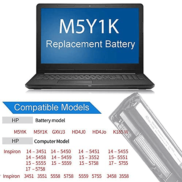 Batería Compatible para Dell Inspiron 15 3000/5000 Series (14.8V 40Wh M5Y1K) 2