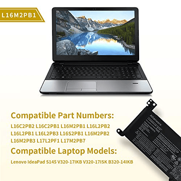 Batería Compatible para IdeaPad 320-14IKB, 320-15IKB, 320-14ISK, 320-15ISK Ultrabook Notebook Serie - Allianwere L16M2PB1, L16M2PB2, L16C2PB2, L16C2PB1, L16L2PB2, L16L2PB1 3