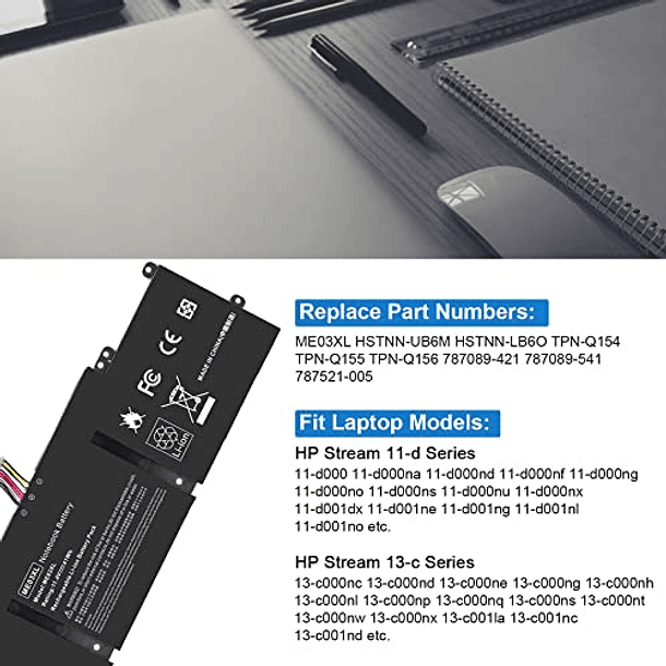 Batería de Repuesto Compatible con HP Stream 11-D 13-C Series Ultrabook 11-d001dx 11-d002ng 11-d099nd (ME03 787521-005 787089-421 787089-541) 4