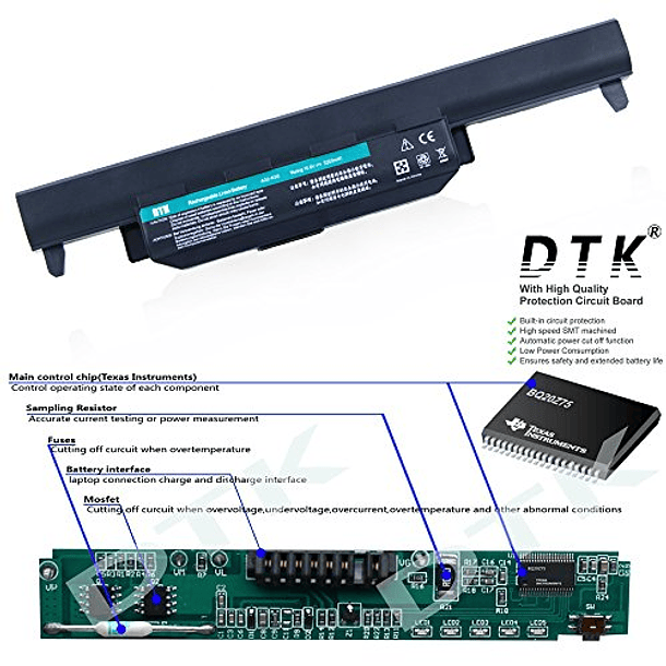 Batería para Portátil ASUS R500V, R400, R700, U57, X45, X55, X75 Series - DTK 10,8V 5200mAh (P/N A32-K55, A33-K55, A41-K55, A42-K55) 2