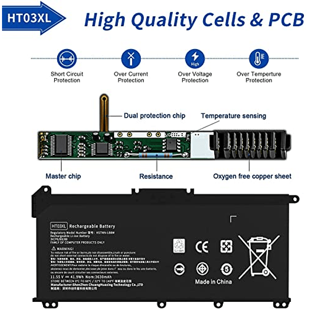 Batería Compatible con HP Pavilion Laptop 14-CE 14-CF 14-DF 15-CS 15-DA 15-DB 15-DW TPN-I130/I131/I132 CREATESTAR HT03XL L11119-855 L11421-422 HSTNN-LB8M 17-AR050WM 920046-121 421 541 HSTNN-IB7Y 2