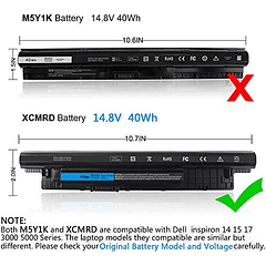 Batería de iones de litio 14.8V Compatible con Dell Inspiron 14r 14 17R 15 15R 3000 5000 3521 3543 3421 5721 5537 17-3721 15-3537 3521 5537 5521 N121Y Y1G4M 312-1387 XRDW2 YGMTN, Latitude 3 - XCMRD 40