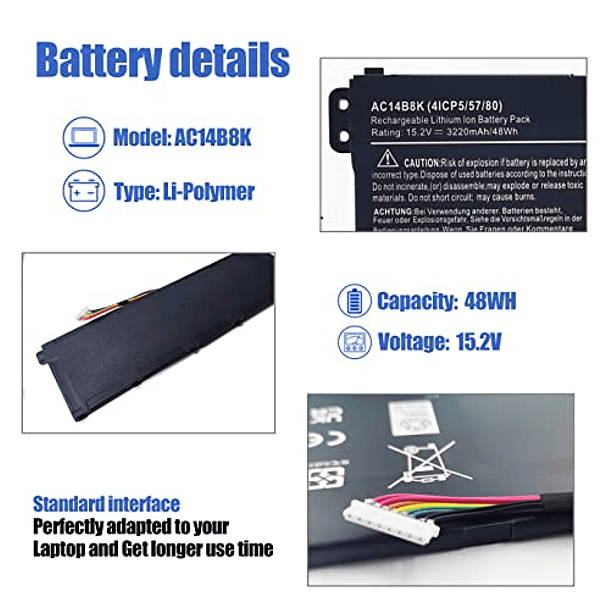 Batería Compatible con Portátiles Acer Predator Helios 300, Nitro 5, Aspire, Swift y Chromebook CB5-5 2