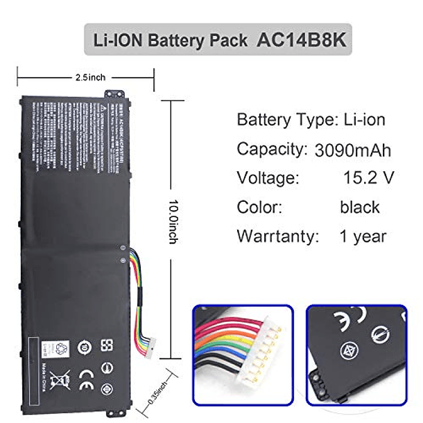 Batería AC14B8K Compatible con Acer Nitro 5 AN515-51, AN515-52, AN515-53, Aspire V3-371, V3-111, ES1-111, ES1-512, R3-131T, R5-471T, R7-371T, R7-372T, CB5-571, CB3-531, Swift 3 SF314-51 y SF314-52. 2