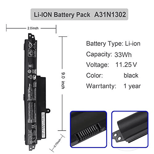 Batería Compatible para ASUS Vivobook X200CA X200M X200MA F200CA K200MA K200MA-DS01T 11,6