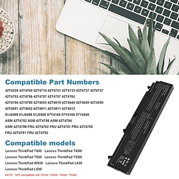 Batería Compatible para Lenovo IBM Thinkpad T430/T430i/T530/T530i/W530/W530i/L430/L530/SL430/SL530 (45N1007/45N1006/0A36303/70+) 4