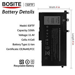 Batería Compatible para Dell Precision 15 3520 3530 Latitude E5280 E5290 E5480 E5580 E5490 E5491 E5590 E5591 Series 11.4V