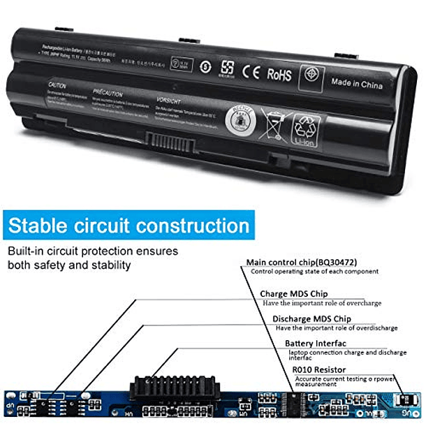 Batería Compatible para Dell XPS 14 15 17 L501X L401X L502X L521X L701X L702x - P/N: JWPHF J70W7 R795X 453-10186 312-1127 11,1 V 56 Wh 6 celdas - VillaCool 4