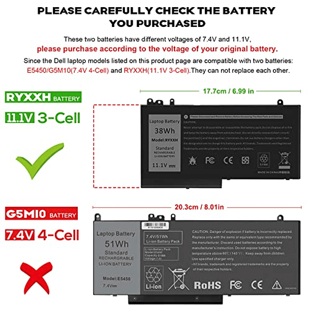 Batería Compatible para Dell Latitude E5450, Latitude 12 5000 E5250 (P25S001), Latitude 11 3150 3160 Series 1400 WW116 FT080 FT095 MN151 MN154 312-0543 2