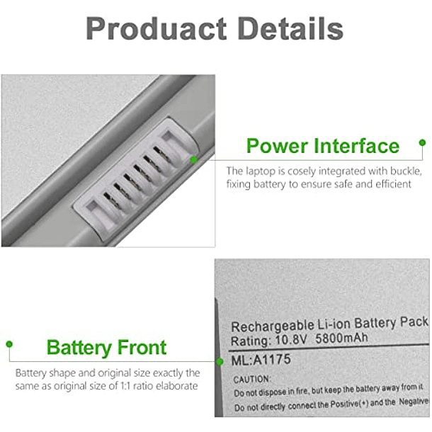 Batería Compatible para MacBook Pro de 15 pulgadas (2006-2008) A1175 A1150 A1211 A1226 A1260 MB133XA MB133LLA MA348 MA348GA MA348JA MA348LLA MA348*A MB134XA MA463 MA463CH/A 3