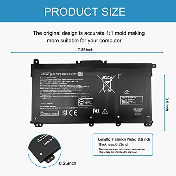 Batería Compatible para HP Pavilion 14-CE 14-CF 14-DK 14-cm 14-DF 15-CS 15-DA 15-DB 15-DW 17-by 17-CA 14-DQ 15-CW 15-EF 14-FQ L11421-542 L11421-2C2 HT03041XL HSTNN-UB7J HSTNN-DB8R 6