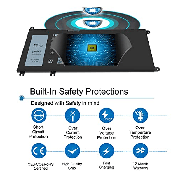 Batería para Portátil Dell Inspiron 17 7000, 7773, 7778, 7786, 7779, 15 7577, 13 7353, 2 en 1 G3 15 3579, G3 17 3779, G5 15 5587, G7 15 7588, Latitude 13 3380, 14 3490, 15 38090 y HT1 P38090 3