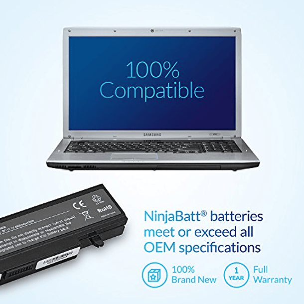 Batería NinjaBatt para Samsung AA-PB9NC6B, AA-PB9NS6B, AA-PB9MC6B, NP300E5A, R540, RV510, RV511, NP305V5A, AA-PB9NS6W, NP300V5A, Q430, RC512, RV515, NP355V5C, R530 - 6 Celdas/4400mAh - Negro - Alto Re 4